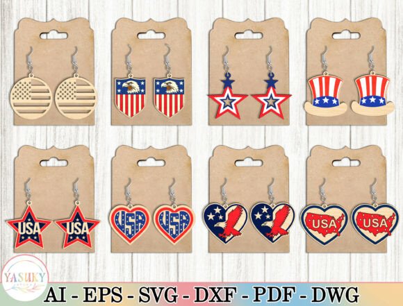 4th of July Earrings SVG Bundle for Laser Cutting Projects