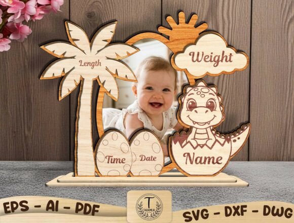 Baby Dinosaur Birth Stat Laser Cut SVG for Home Decor Projects