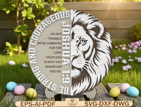 Be Strong and Courageous Lion Sign SVG – A Bold Graphic Template for Faith-Based Crafts