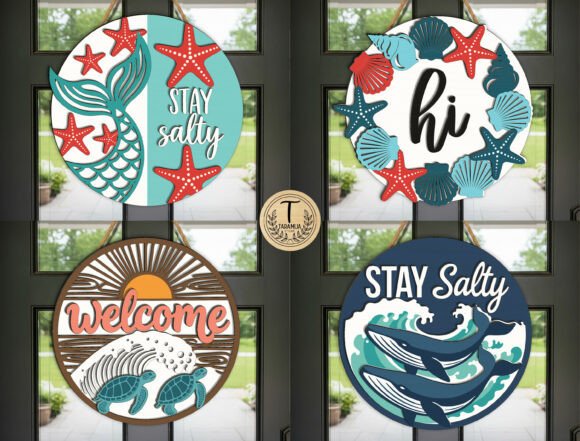 Beach Door Sign Laser Cut SVG Bundle for Summer Projects