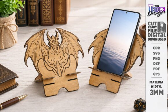 Dragon Phone Stand Laser Cut Fantasy: A Design Asset for Creative Branding