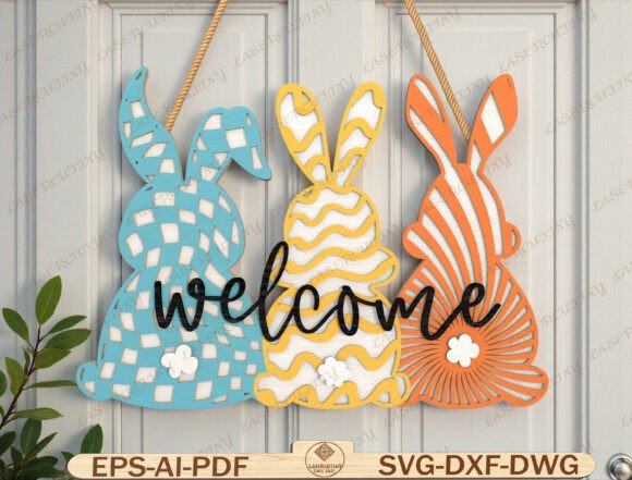 Easter Bunny Welcome Sign Laser Cut File: A Bright Graphic Template for Spring Branding