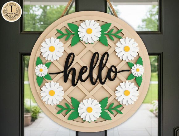 Hello Daisy Wreath Door Hanger SVG: A Laser-Cut Spring Amp for Brand Design