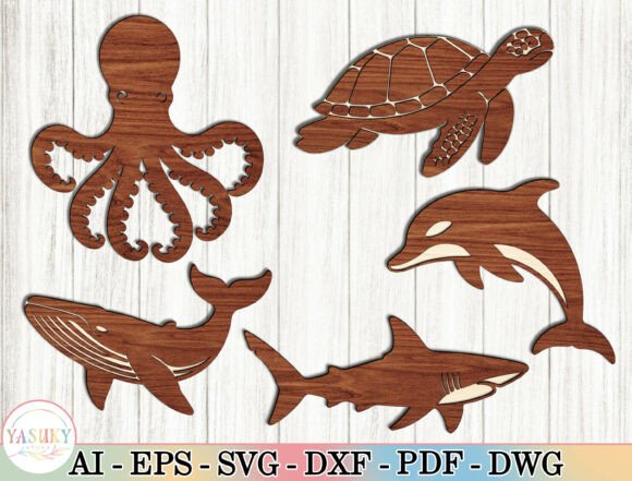 Layered Ocean Animal Wood Art Laser Cut for Home Decor Branding