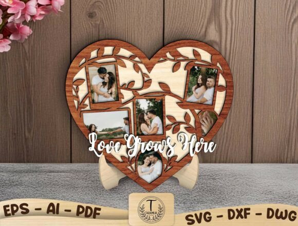 Love Grows Here Photo Frame SVG – Laser-Cut Valentine's Day Design for Content Creators