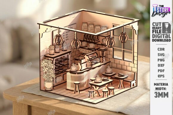 Mini Coffee Shop Roombox Laser Cut CNC: A Practical Graphic Design Asset for Creative Sellers