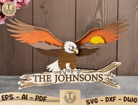 Personalized Bald Eagle Wood Sign SVG for Laser Cutting Home Decor