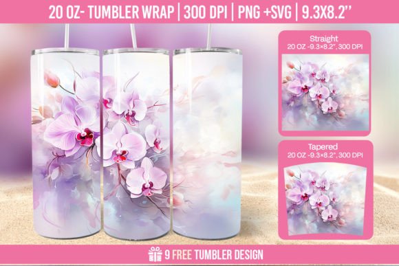 Pink Orchid Flowers 20 Oz Tumbler Wrap – A Versatile Graphic Design Asset for Creative Brands
