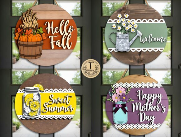 Seasonal Door Sign SVG Bundle: A Versatile Graphic Design Asset for Home Decor and Laser Cutting Projects