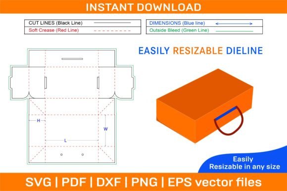 Shoebox with Handle Die Cut Template for Graphics and Print Projects