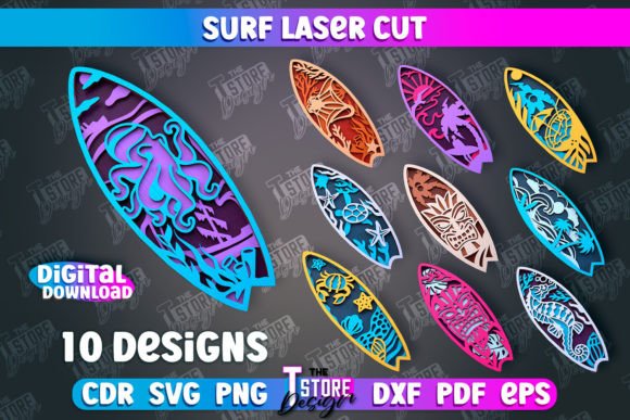 Surf Laser Cut Design Bundle Summer: A Vibrant Addition for Laser Cutting Ornaments